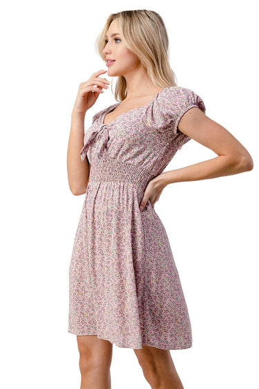 Tie Front Cap Sleeves Floral Mini Dress